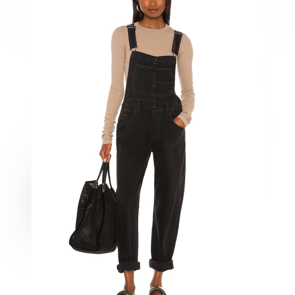 Free People Black Denim Overalls